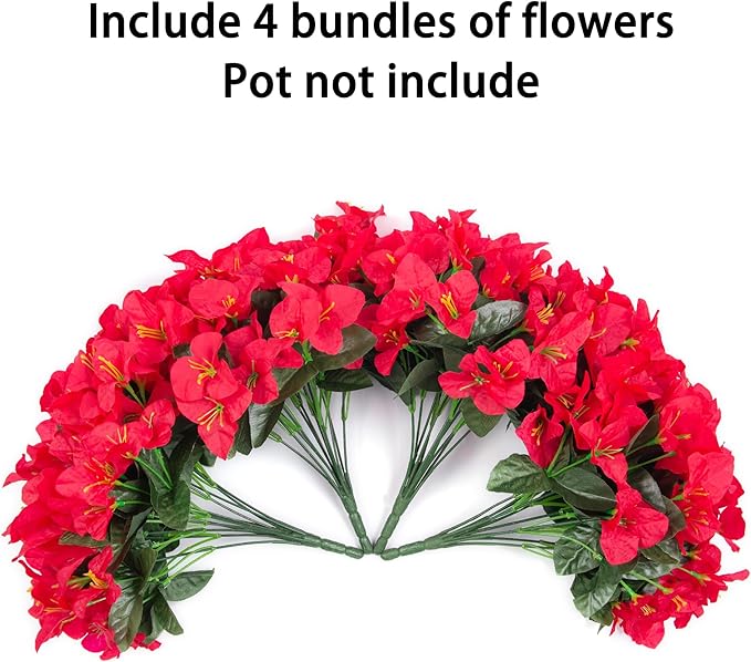 Ivydale Artificial Bougainvillea Flowers for Outdoors Spring Summer Decor, 4 Bundles Fake Red Silk Flowers for Outside Faux Plants UV Resistant Realistic for Outdoor Planters Patio Porch Garden Home