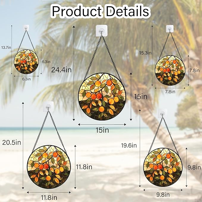 AMDERVEN Stained Glass Suncatcher, Orange Green Fruit Tree Sun Catcher Landscape Stain Glass Window Hanging Decoration Mother's Day Birthday Gifts for Women Men Mom Nana 7.8 in