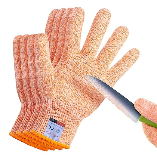 Cutting Gloves, 2 Pairs of Cut Resistant Gloves Food Grade, Cut Resistant Gloves for Kitchen, Oyster Shucking, Fish Fillet Processing, Carving Wood and Gardening(Large-Orange)