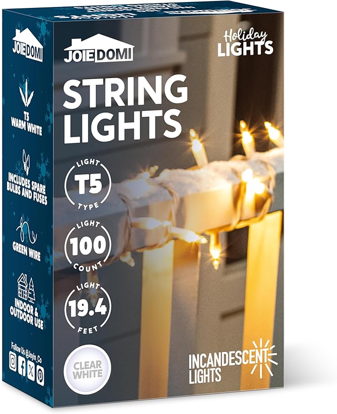 Joiedomi Christmas String Lights Indoor,100 Count Mini Warm Fairy Light Outdoor,21.4 FT Decor for Patio Dorm Classroom Bedroom Holiday Wedding Party Garland Birthday Valentines Day,White Wire