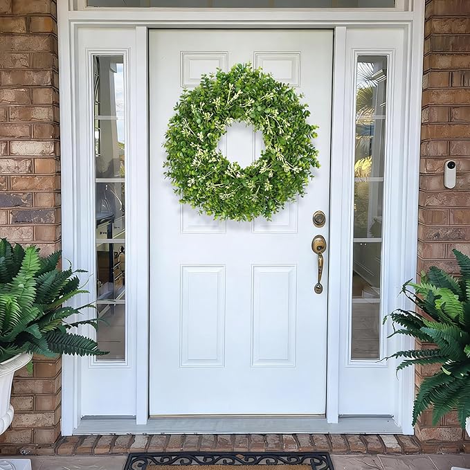 24-26 Inch Large Greenery Eucalyptus Boxwood Wreaths Artificial Easter Summer Spring Wreaths for Front Door Outdoor All Season Spring Decorations for Home Porch Room Window Wall Farmhouse (Berries)