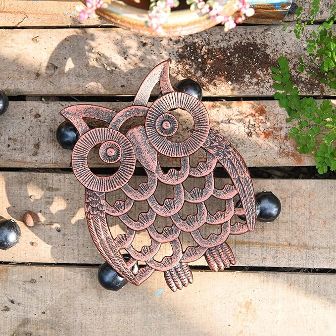 Sungmor Heavy Duty Cast Iron Plant Caddy with Wheels - 2 Pack Vintage Owl Design Plant Stand, Metal Rolling Plant Tray for Indoor & Outdoor Use - 11 Inch, Antique Bronze