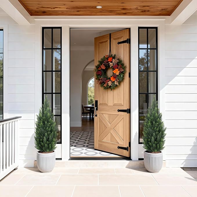 Artificial Cedar Trees for Outdoors Indoor - 3ft UV Resistant Faux Topiary Trees for Front Porch Decor, Realistic Potted Cypress Plants for Outside Planters, Fake Pine Shrubs for Home Patio, Set of 2