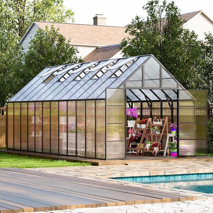 WACASA 24x10x10 FT Greenhouse for Outdoors, Easy 3-Way Connectors, Heavy-Duty Aluminum Frame, Wind/Snow Resistant for Gardening/Urban Farming, Includes Sliding Door & Ventilation Windows