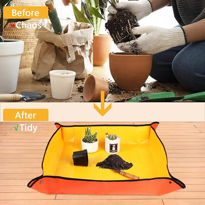 39.4" x 39.4" Extra Large Repotting Mat for Transplanting & Potting Soil Mess Control, Waterproof Plant Potting Mat, Succulent Orchid Potting Tray for Plant Pots, Gardening Gifts Bonsai Tools