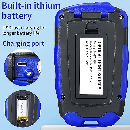 Rechargeable Fiber Optic Light Source A-MC1315 Fiber Optic stabilized Light Source RJ45 Network Testing Single-Mode Dual wavelength 1310 1550nm Suitable for SC/FC/ST/LC Interface with 1 FC-LC Adapter