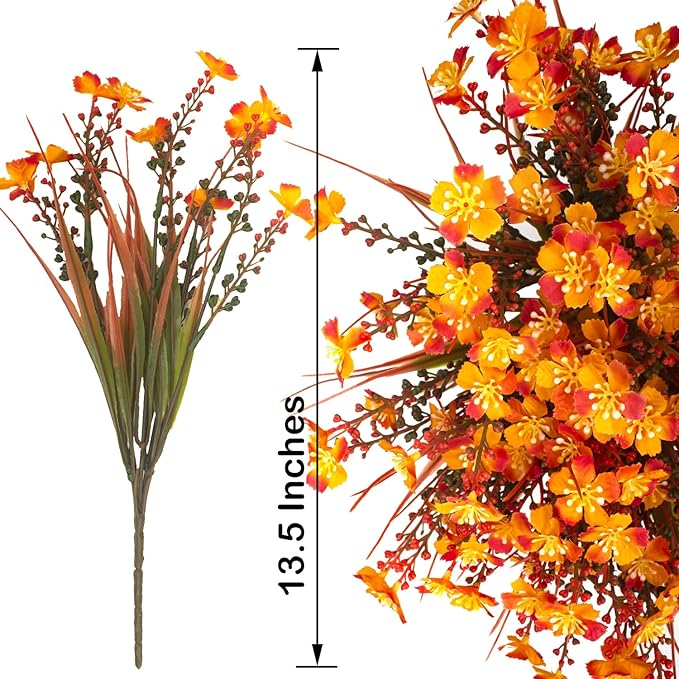 Grunyia 12 Bundles Artificial Fall Flowers for Outdoors Fake Plants UV Resistant Plastic Plants Shrubs Bushes for Home Fall Front Door Porch Garden Autumn Decor (Fall Red)