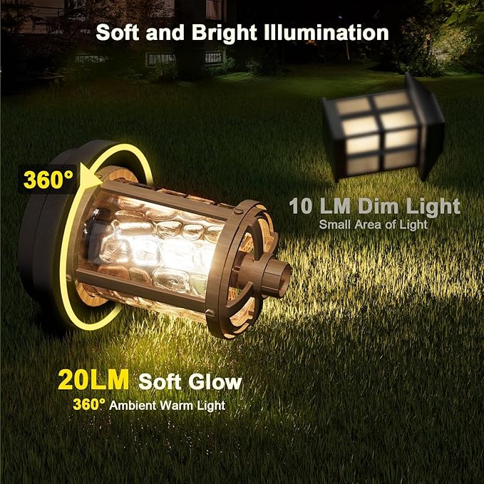 XMCOSY+ Solar Lights Outdoor Waterproof, Solar Pathway Lights, 20 LM LED Glass Water Lens, Solar Powered Landscape Lighting for Garden Path Outside Driveway Walkway Backyard Sidewalk (‎Black & Brown)