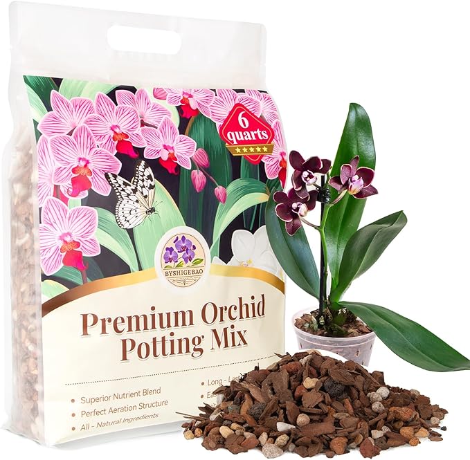 BYSHIGEBAO Orchid Bark Potting Mix with Pine Bark and Perlite, Fast Draining Orchid Soil for Healthy Roots, Ideal for Repotting Orchid and Orchid Bark for Indoor Plants (6 Quarts)