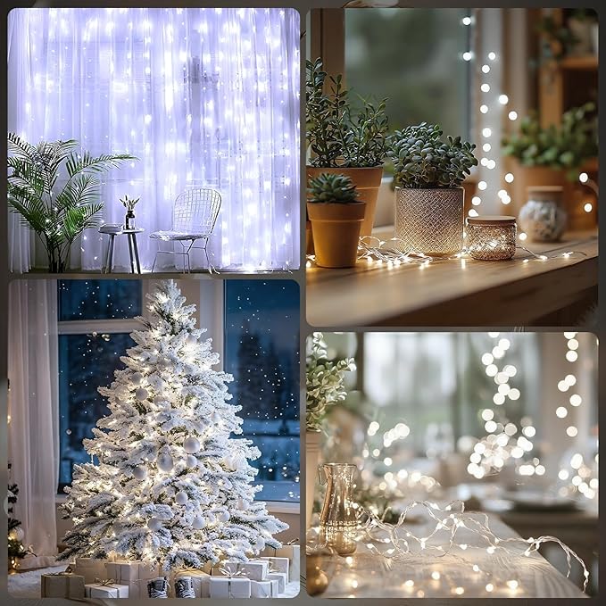 Fairy Lights Battery Operated String Lights 16.4ft 50LED Flashing and Constant Light Waterproof Silver Wire for Christmas DIY Party Wedding Decoration (White, 4 Pack)