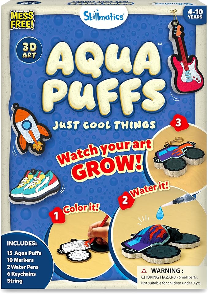 Skillmatics 3D Art Kit – Aqua Puffs Just Cool Things, Mess-Free Paint by Number Craft for Kids, DIY Color & Inflate Activity, Travel Toys & Creative Gift for Boys & Girls Ages 4, 5, 6, 7, 8, 9, 10