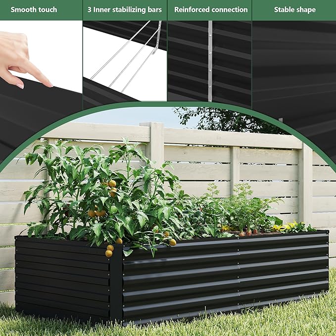 FOOWIN 8x4x2ft Galvanized Raised Garden Bed, Planter Raised Garden Boxes Outdoor, Large Metal Raised Beds for Gardening, Garden Bed for Vegetables, Flowers, Herb,478 Gallon Capacity, Black