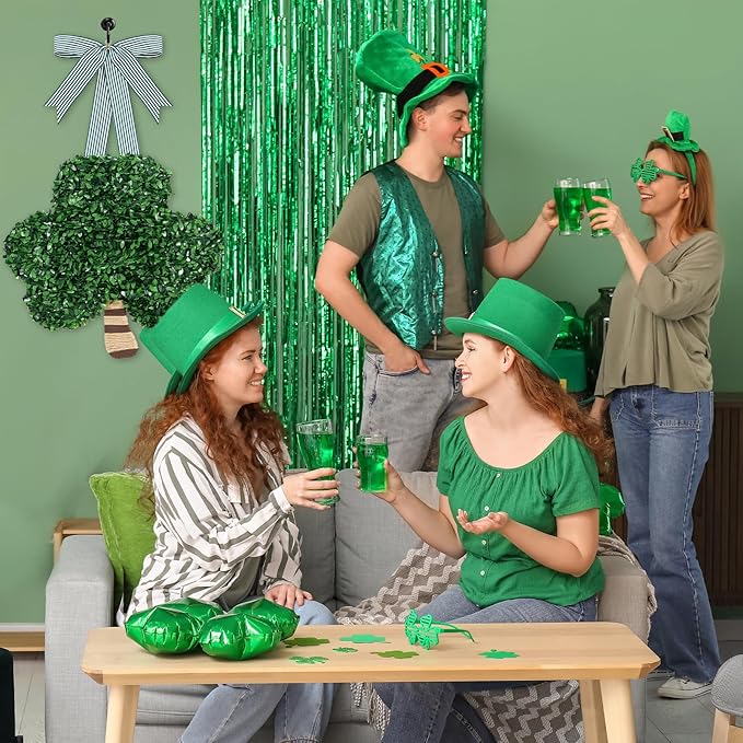 St. Patrick's Day Decorations, St Patricks Day Shamrock Wreath, Lucky Green St. Patrick's Day Door Swag for Fireplace Mantel Walls, Shamrock Clover Hanging Decoration for Front Door Spring Decor