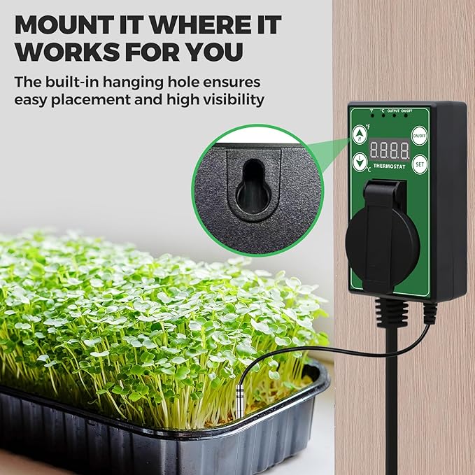 EAGLE PEAK Digital Heat Mat Thermostat Controller -4 to 108 °F for Heat Mat, Greenhouse, Heater Fan, Seedling, Germination, Fermentation and Reptiles, 15A/1500W, 2 Pack