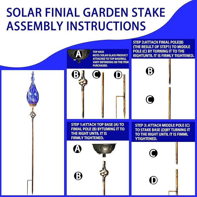 Naboher Solar Garden Lights Outdoor, Decorative LED Flame Garden Stakes, Hand Blown Glass and Outdoor Waterproof Glass Stakes (Dark Blue)