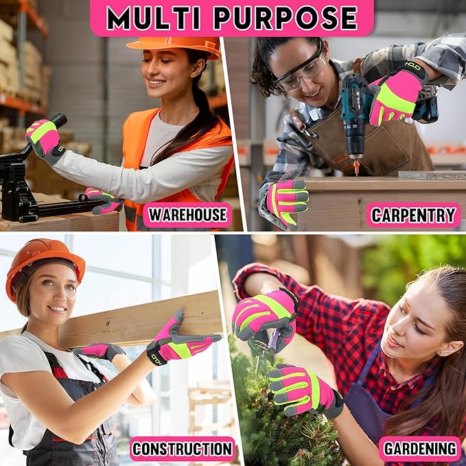 HANDLANDY Work Gloves for Women, Breathable Leather Gardening Glove for Yard Maintenance, Hand Protection with Touch Screen for Gardeners, Farmers