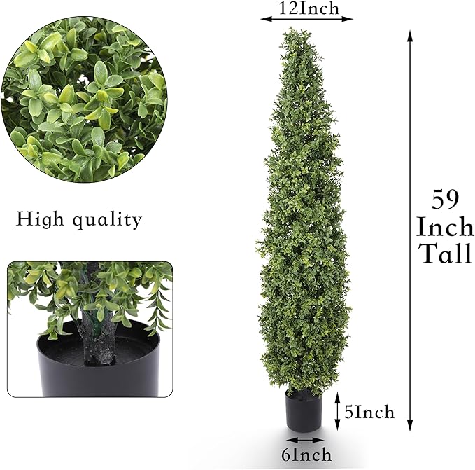 Yuwinron Artificial Boxwood Topiary Tree 5FT Fake Topiary Tree Faux Potted Topiary Plant for Porch Home Garden Decor 2Pack