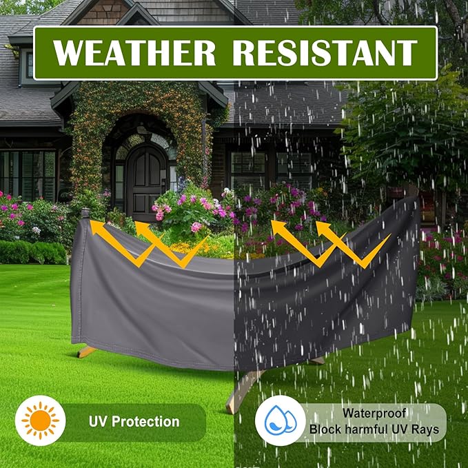 Tranqun 14-15 ft Hammock Cover 188" W x 58" D x 20" H Heavy Duty 420d Oxford Weather Resistant Cover Waterproof Protection for Hammock Stand Outdoor Garden, Buckle Strap, Double Stitched Seams(Gray)