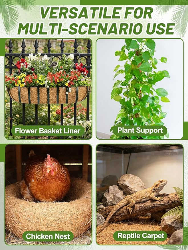 16'' x 160'' Natural Coco Liners for Planters - Coconut Fiber Hanging Basket Liner for Window Box Raised Bed Liner Garden Decoration