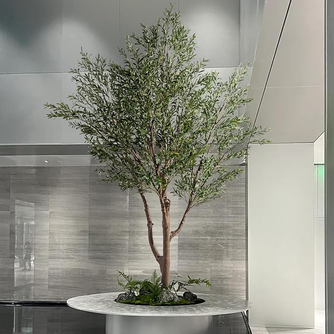 Erimda 11.5FT Artificial Olive Tree Tall Faux Silk Plant Tall Faux Olive Tree with Natural Wood Trunk & Lifelike Fruits Fake Potted Tree or Home Office Decor