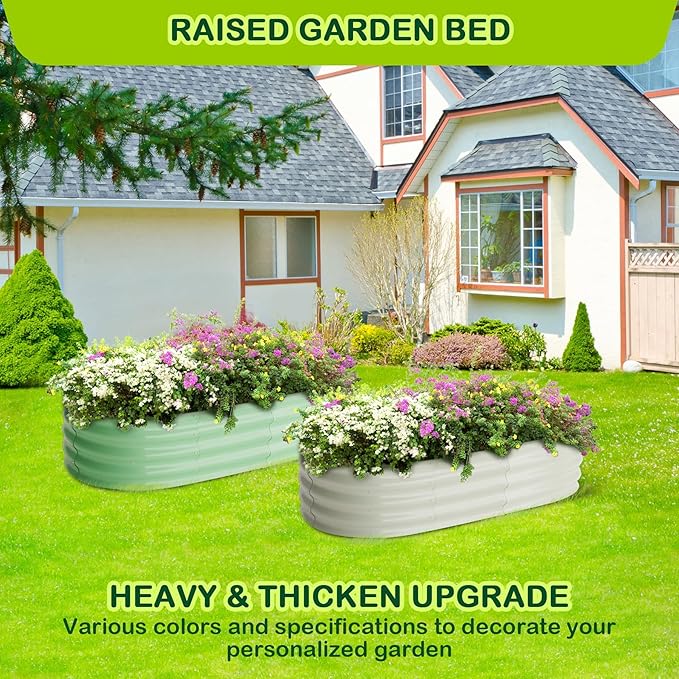 2 Pcs 4.5x2x1.5ft Oval Galvanized Raised Garden Beds, Metal Planter Boxes with Open Base, Tool-Free Assembly for Vegetables, Flowers, Herbs - Outdoor & Patio Use, White