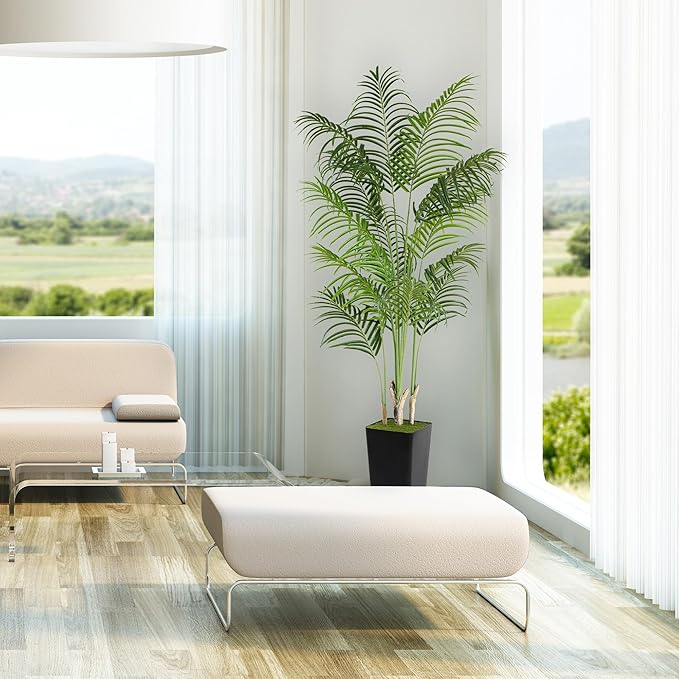 Artificial Palm Tree 6Ft Faux Silk Tropical Areca Plant Indoor Outdoor Fake Tree in Pot for Home Office Living Room Patio Decor