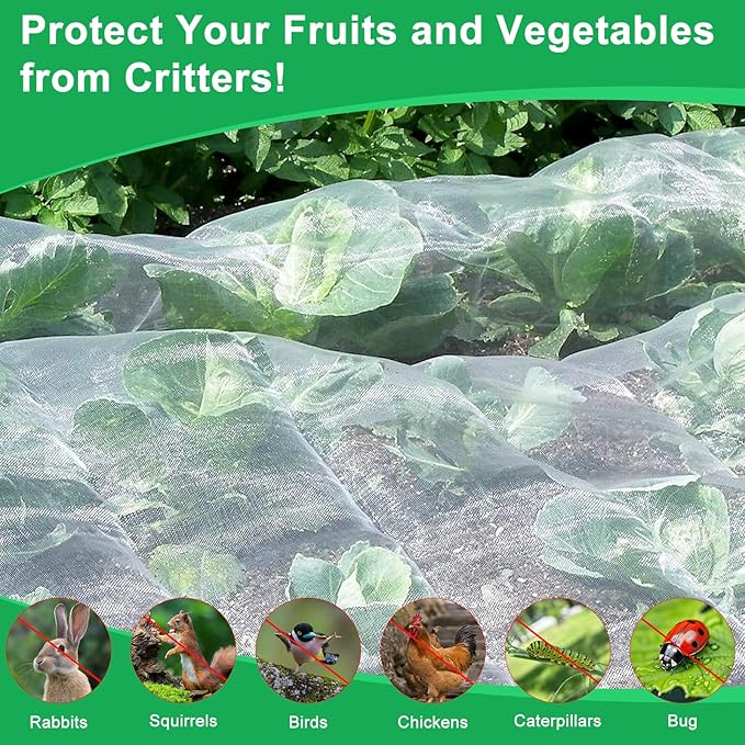 Fippy Garden Netting Pest Barrier, 10 X 50FT Insect Netting for Garden Raised Beds, Garden Bug Netting Plant Mesh for Blueberry Bushes, Figs, Plants, Vegetables Protection