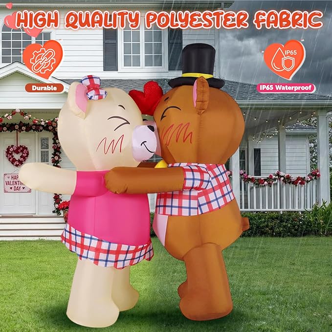 Inflatable Valentines Day Outdoor Decorations - 4.6FT Couple Bear Valentine Blow up Yard Decoration with LED Light for Party Birthday Anniversary Wedding Propose Garden Lawn Decor