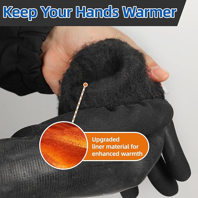 Schwer 2 Pairs 100% Waterproof Winter Work Gloves, ANSI A2 Cut Resistant Freezer Gloves for Outdoor Cold Weather Keep Hands Warm, Thermal Insulated Gloves for Shoveling Snow, Ice Fishing, XXL