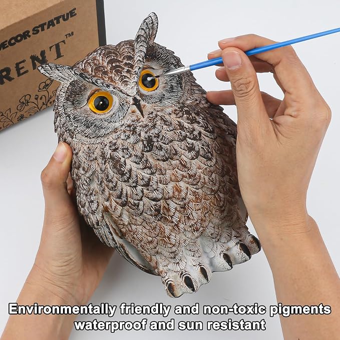Yanflerent 8.3" Realistic Owl Statue for Indoor & Outdoor Decoration, Effective Birds Deterrent for Garden, Patio, Yard, Fake Owl Suitable for Home Decor (Brown)