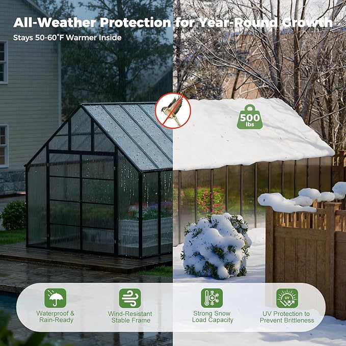 10*28 FT Large Greenhouses for Outdoors Heavy Duty, Aluminum-Framed Polycarbonate Greenhouse with Quick Setup Structure and 6 Vent, Walk-in Greenhouse kit for Garden & Backyard