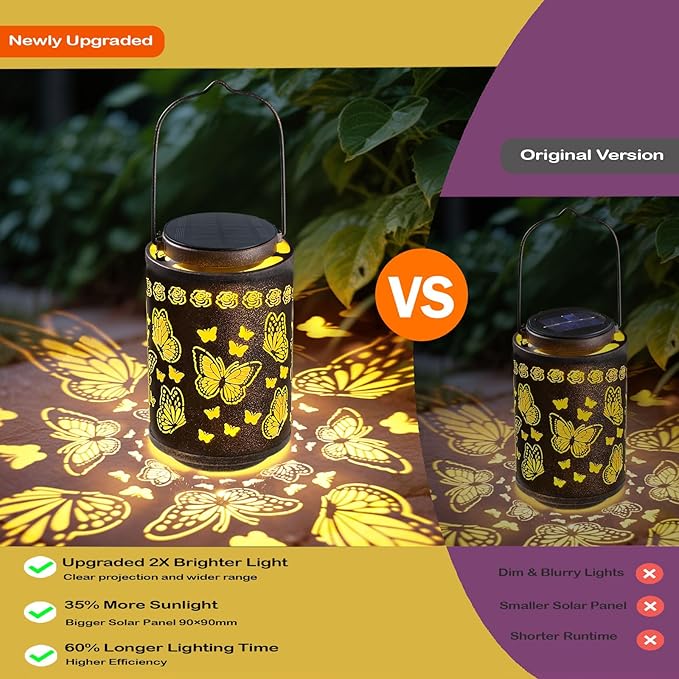 Outdoor Solar Lanterns Waterproof, Monarch Butterfly Decorations, Hanging Metal Butterfly Solar Lantern, Romantic Gift for Her, Valentine’s Day, Birthday or Anniversary Gift for Women Mom