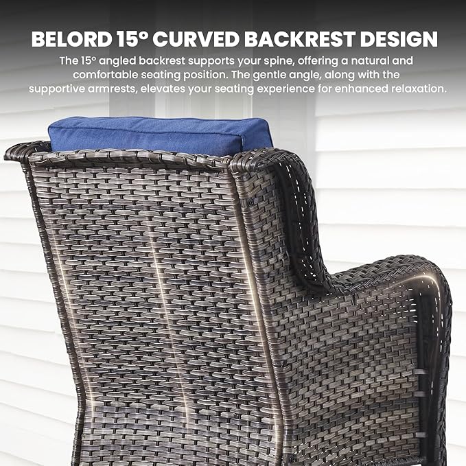 Belord Outdoor Wicker Furniture 5 Pieces Patio Furniture Set Patio Chairs with Ottomans and Side Table Conversation Set for Porch Garden Deck Balcony Poolside