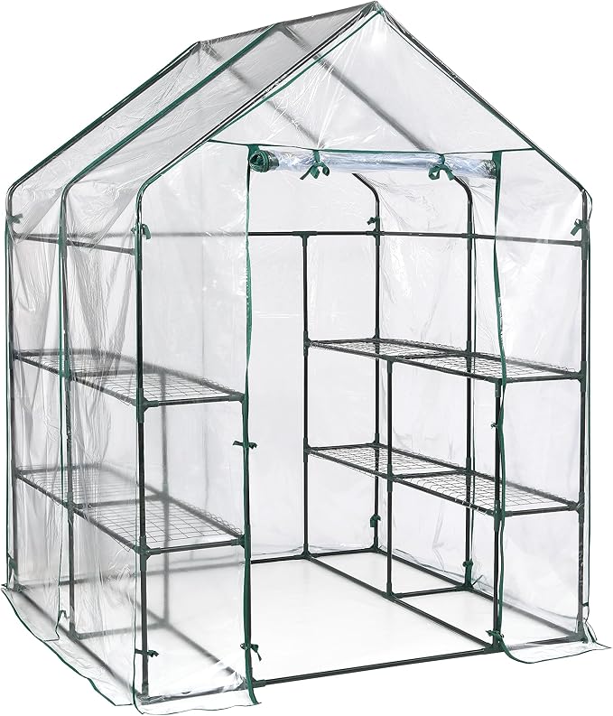 Miracle-GRO 4'8" x 4'8" x 6'5" All-Season Small Walk-in Greenhouse with 8 Wire Shelves for Outdoors, Easy-Access and Durable, Translucent