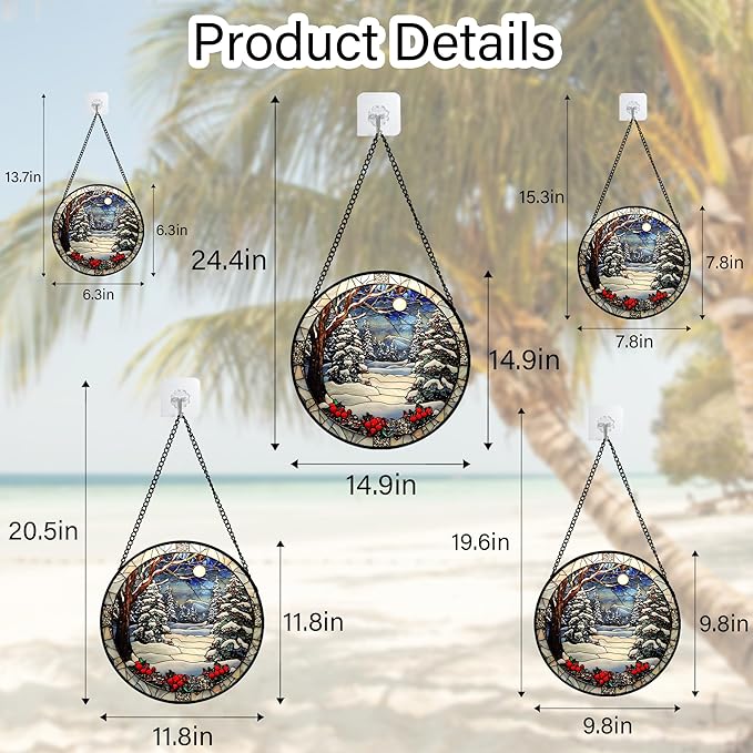 DASTOLL Stained Glass Window Hanging Christmas Tree Winter Snow Night Scenery Large 14.9" - Suncatcher Door Garden Kitchen Sun Catcher Home Decor Birthday for Mom Men Woman Friend