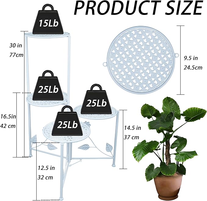 NAKUPE Plant Stand Indoor Outdoor, 3/4 Tier 30" Tall Metal Flower Pot Holder Shelves for Multiple Plants, Multi Tiered Planter Rack Display Shelf for Patio Garden Living Room Corner(White)
