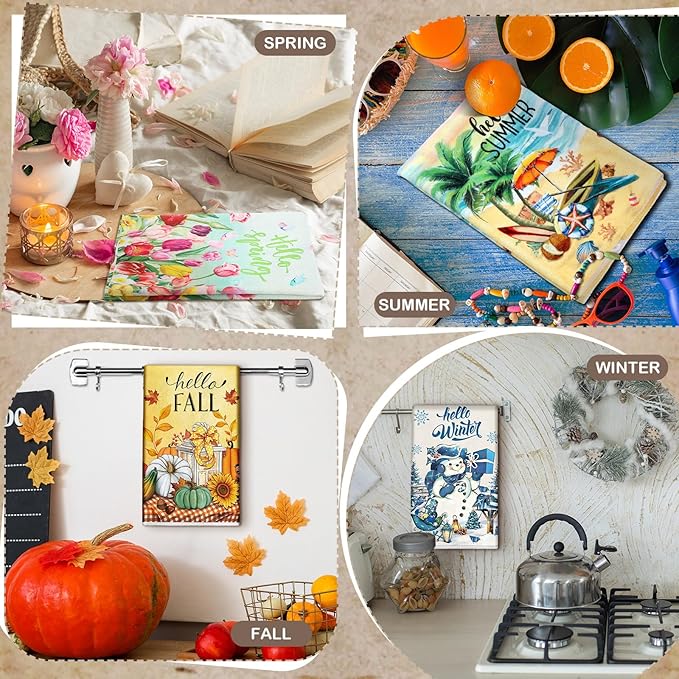 FuWeave 12 Pcs Seasonal Kitchen Towels Set for All Holidays Hand Dish Tea Towels Gift Bulk Valentine's Day Absorbent Dishcloths Housewarming Gift for Cooking Kitchen Bathroom(Vintage Style)