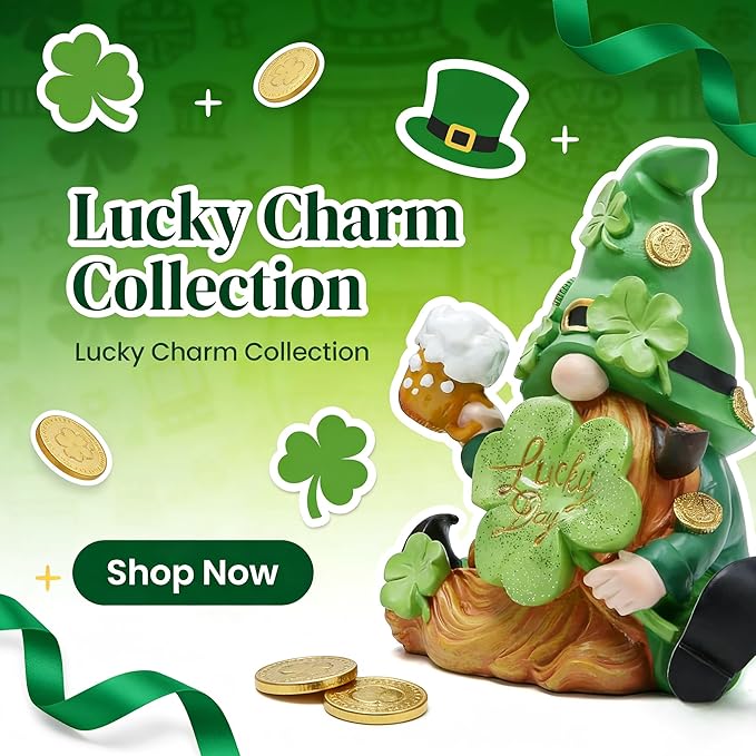 Hodao Green St Patrick‘s Day Handmade Gnome 6" H Resin Standing Figurine for Spring-Irish Gnome Elf Scandinavian Yule Nordic Figurine Home Holiday Decorations Indoor Home Decor Green Gnome (Green)