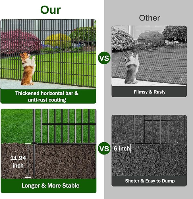 10 Panels No Dig Decorative Garden Fence with Gate - 48 in (H) x 26 ft (L), Dog Fence Outdoor for Yard, Rustproof Metal Animal Barrier Ground Stakes Fencing for Garden, Patio, Flower Bed