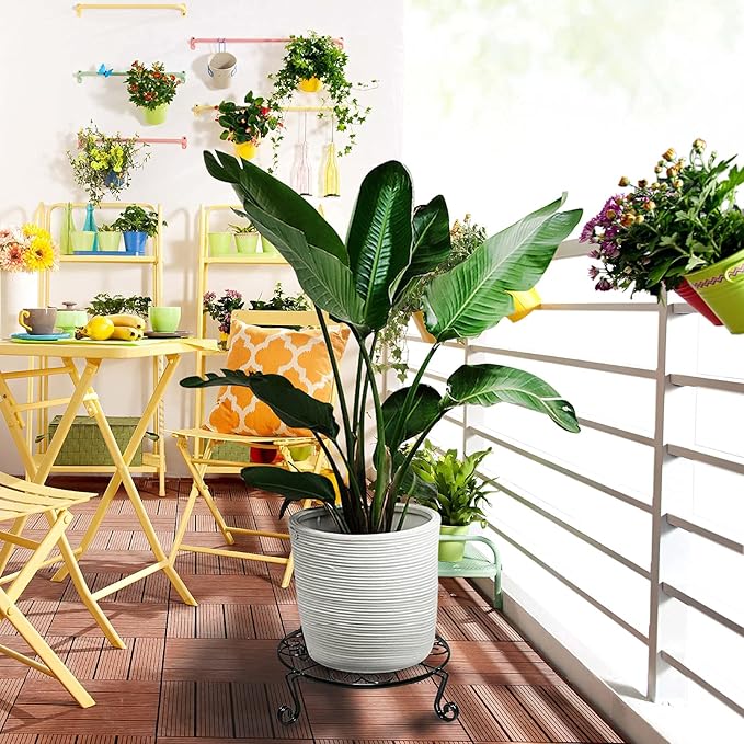 NSYOOMH 2 pack 10" 12" Rustproof Black Metal Plant Stands Heavy Duty Plants Holder Outdoor Indoor, Round Wrought Iron Sturdy Flower Planter Pot Stand, Corner Gardening Inside Potted Plant Risers - 10Inches