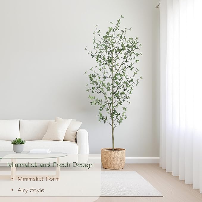 Bellacat 7ft Artificial Quince Leaf Tree with Realistic Trunks, 84in Faux Quince Leaf Tree with Lifelike Leaves for Garden, Home, Living Room Decor