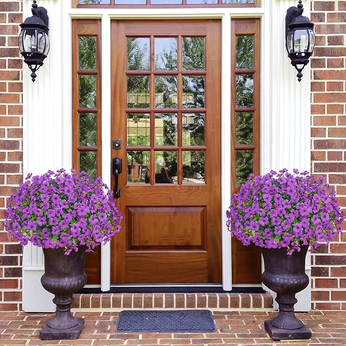 Besteek 20 Bundles Artificial Flowers for Outdoors Decoration Fake Silk Flowers UV Resistant Faux Plants Artificial Daisy Eucalyptus for Spring Summer Garden Yard Porch Window Home Decor, Purple