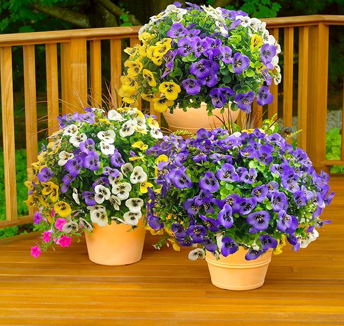 Thinktral Artificial Flowers for Outdoors Fake Plants, 12pcs Fake Flowers Artificial Plants Outdoor UV Resistant,Silk Faux Flowers Shrubs Greenery Plants for Porch Garden Patio Window Box Decor