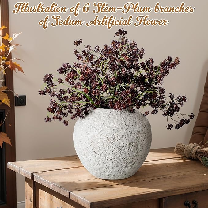 6 Pcs Plum Faux Berry Stems Artificial Dusty Sedum Berry Stems Picks Branches Faux Spray for DIY Holiday Farmhouse Home Mantel Harvest Decorations (16 Inch)