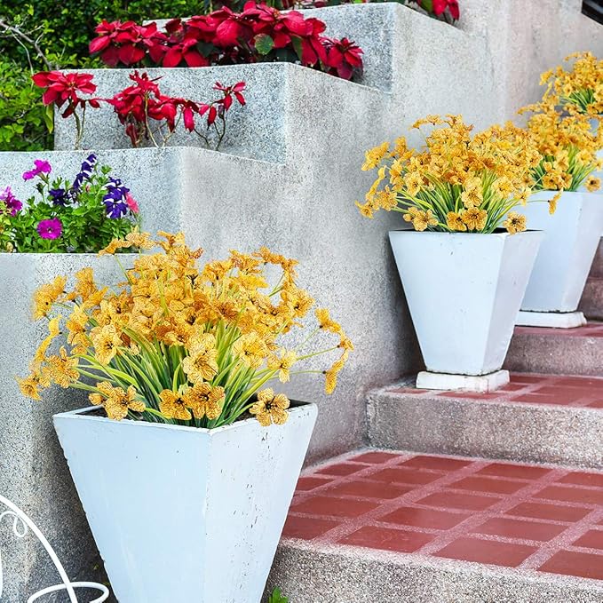 JEMONG 20 Bundles Artificial Flowers Outdoor UV Resistant Fake Flowers No Fade Faux Plastic Plants Garden Porch Window Box Decorating (Yellow)…
