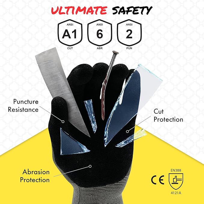 Quest Protective Apparel Cut Resistant Work Gloves (ANSI A1) – Lightweight Graphene Gloves for Gardening,DIY,Mechanical & General Handling – Breathable Grip Gloves for Men & Women – Medium, Case of 72