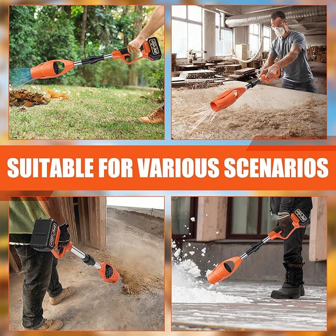 Cordless Leaf Blower, Handheld Leaves Blower Extendable Pole Folding Leaf Blower 29000RPM 400W with 2 X 3000mAh Battery for Snow Dust Leaves Removal Lightweight Portable