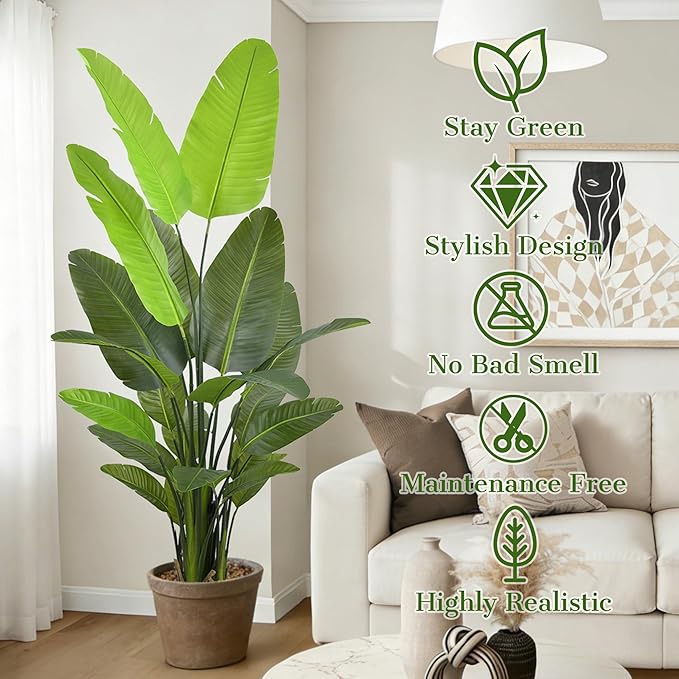 Bird of Paradise Plant Artificial 7FT - Tall Faux Plants Indoor with 22 Lifelike Leaves Trunks, 84" Large Fake Tropical Floor Plant for Home Office Living Room Bedroom Indoor Decor