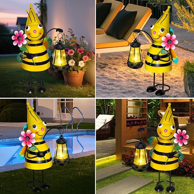 Solar Garden Lights Bee Statue with Solar Lantern Lights,14.17 Inch Garden Lawn Decoration,Birthday Gifts for Women Grandma,Gardening Gifts Decorative Stakes for Yard,Patio,Porch, Christmas,Halloween
