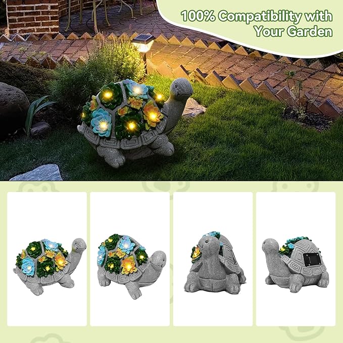 ArtCredit Solar Turtle Garden Statues with LED Lights, Outdoor Decor for Patio Yard Balcony - Unique Housewarming Birthday Gifts for Women Mom Grandma
